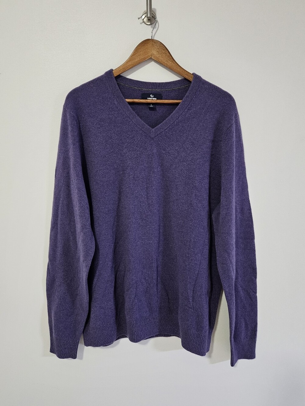 Men’s Lands End 100% Cashmere V-Neck Sweater Large Purple